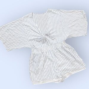 Blue and White Striped Tie-Front Romper Plus Size 2X